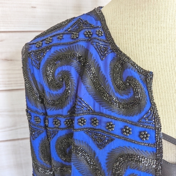 Niteline Della Roufogali Vintage Silk Beaded Semi Sheer Jacket Size Medium - Picture 3 of 14